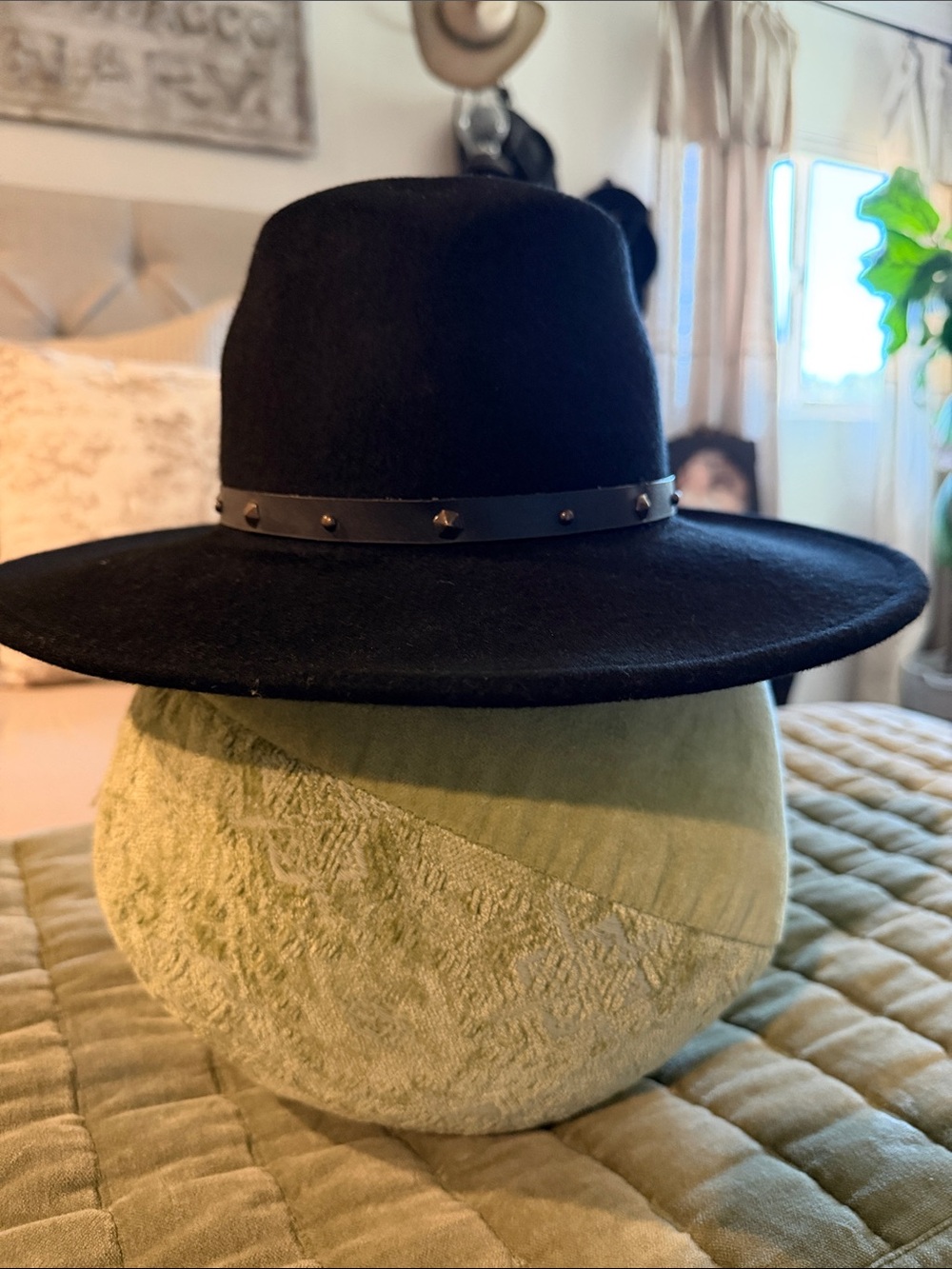 Eric Javits Black Wide-Brim Felt Hat with Studded Band